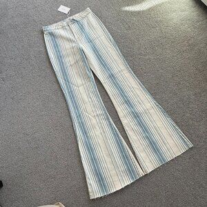 Cello High Rise Flare with Fray Hem Light Wash Stripes 70s Bohemian Sz 9